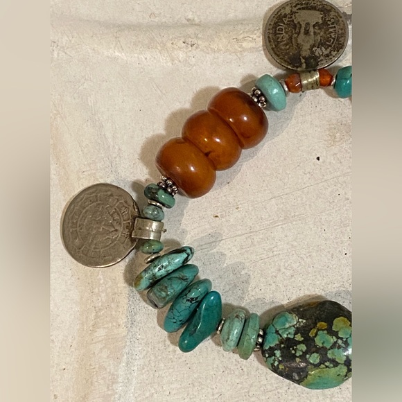 Turquoise & Antique Carnelian Prayer Beads Bracelet - Picture 3 of 6